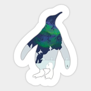Minimalistic Paper Craft Digital Art - Northern Lights Penguine Sticker